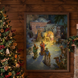 Kerststal met bezoekende Wijzen Poster
