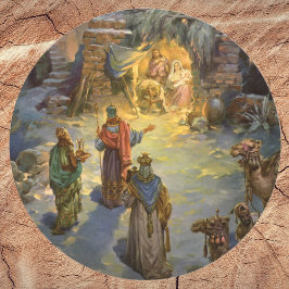 Kerststal met bezoekende Wijzen Ronde Sticker