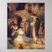 Kerststal met drie herders en Jezus Poster (Voorkant)