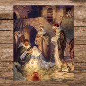 Kerststal met drie herders en Jezus Poster