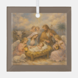 Kerststal met engelen glas ornament
