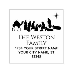 Kerststal met kribbe Baby Jezus Naam Adres Zelfinktende Stempel