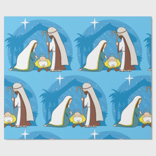 Kerststal met Maria Jozef en Baby Jezus Cadeaupapier (Vlak)