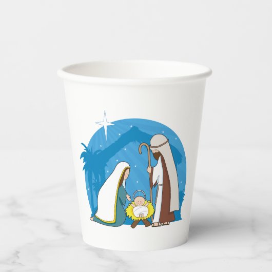 Kerststal met Maria Jozef en Baby Jezus Papieren Bekers (Voorkant)