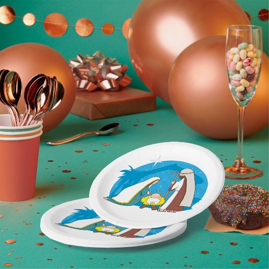 Kerststal met Maria Jozef en Baby Jezus Papieren Bordje