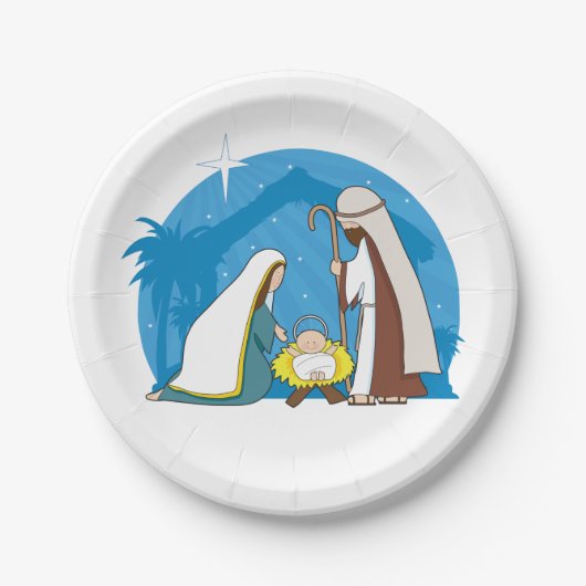 Kerststal met Maria Jozef en Baby Jezus Papieren Bordje (Voorkant)