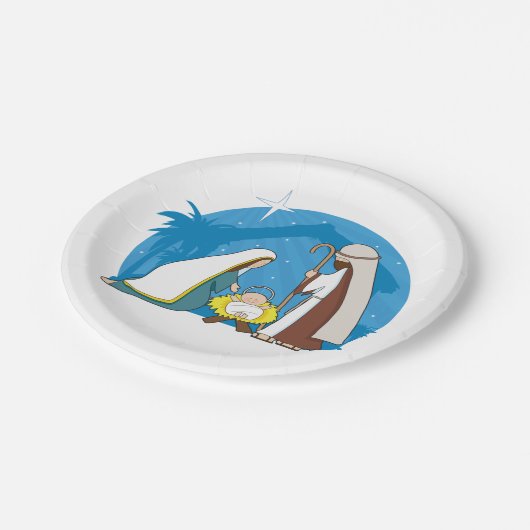 Kerststal met Maria Jozef en Baby Jezus Papieren Bordje (Gekanteld)