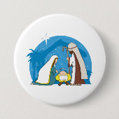 Kerststal met Maria Jozef en Baby Jezus Ronde Button 7,6 Cm (Voorkant)