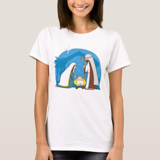 Kerststal met Maria Jozef en Baby Jezus T-shirt (Voorkant)