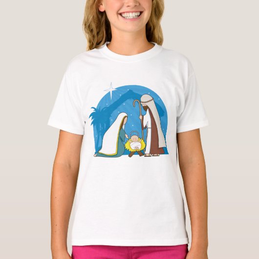 Kerststal met Maria Jozef en Baby Jezus T-shirt (Voorkant)