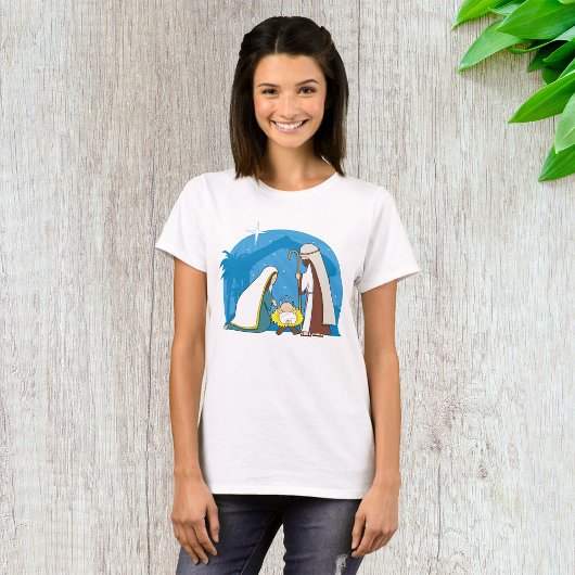 Kerststal met Maria Jozef en Baby Jezus T-shirt
