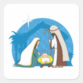Kerststal met Maria Jozef en Baby Jezus Vierkante Sticker (Voorkant)