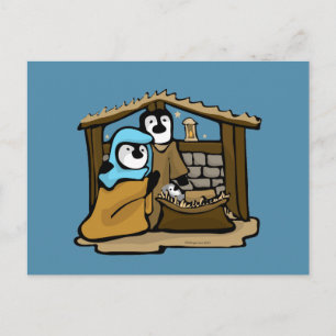 Kerststal met Pinguïns Briefkaart