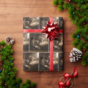 Kerststal met trommelaar in een stal cadeaupapier