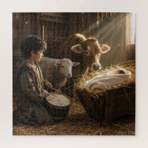 Kerststal met trommelaar in een stal legpuzzel