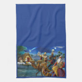 Kerststal met wijzen Kerstvakantie   Theedoek (Verticaal)