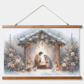 Kerststal met winterbloemen in rustieke stijl hangend wandkleed (Voorkant)