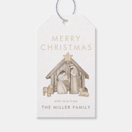 Kerststal Minimalistische Moderne Cadeaubijsluiter Cadeaulabel (Voorkant)