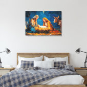 Kerststal, mooie illustratie, canvas afdruk (Insitu (Slaapkamer))