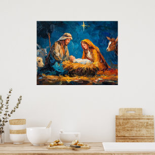 Kerststal, mooie illustratie, poster