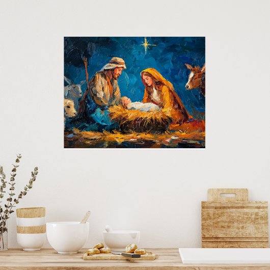 Kerststal, mooie illustratie, poster (Keuken)