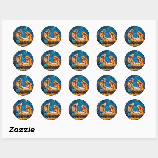 Kerststal, mooie illustratie, ronde sticker (Vel)