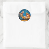 Kerststal, mooie illustratie, ronde sticker (Tas)