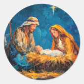 Kerststal, mooie illustratie, ronde sticker (Voorkant)