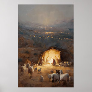 Kerststal muurkunst Kerststal kunst Jezus Kunstwer Poster