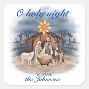 Kerststal O heilige nacht Vierkante Sticker
