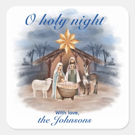Kerststal O heilige nacht  Vierkante Sticker (Voorkant)