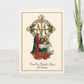 Kerststal Onbevlekte Maagd Maria Jezus Poinsettia' Feestdagen Kaart (Voorkant)