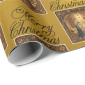 Kerststal op goudkleurig cadeaupapier (Rol Hoek)