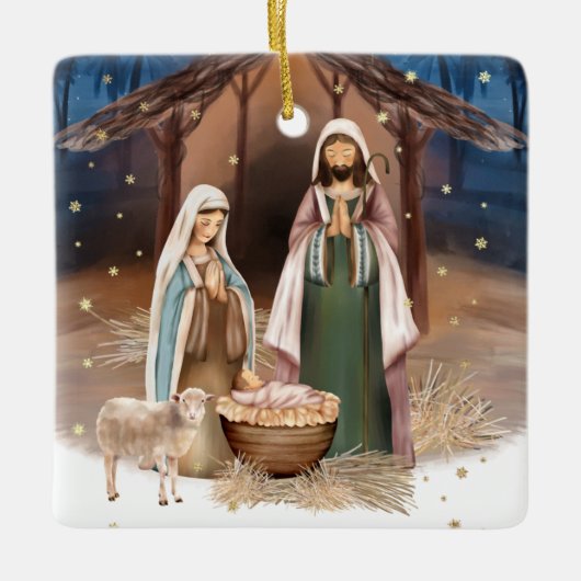 Kerststal op maat voor Kerstmis Keramisch Ornament (Voorkant)