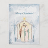Kerststal Palmboom Aquarel Feestdagenkaart (Voorkant)