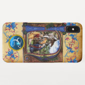 KERSTSTAL PARCHMENT BLAUWE EDELE STEEN MONOGRAAM Case-Mate iPhone CASE (Achterkant (horizontaal))
