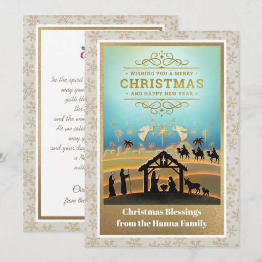 Kerststal "Prettig Kerstfeest & Gelukkig Nieuwjaar Feestdagenkaart (Voorkant / Achterkant)