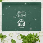 Kerststal Prettig Kerstfeest Groen Theedoek (Gevouwen)