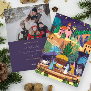 Kerststal Religieuze Gezinsfoto Kerstmis Feestdagenkaart