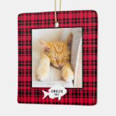 Kerststal rood geruit kattennaam Kerstmis Keramisch Ornament (Links)