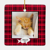Kerststal rood geruit kattennaam Kerstmis Keramisch Ornament (Achterkant)