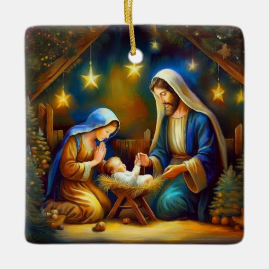 Kerststal scène keramisch ornament (Voorkant)