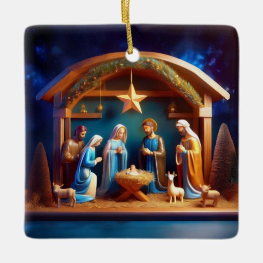 Kerststal scène keramisch ornament (Voorkant)