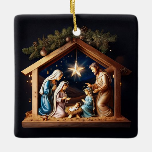 Kerststal scène keramisch ornament (Voorkant)