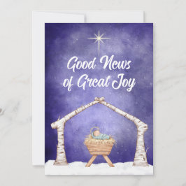 Kerststal scene met foto aan de achterzijde feestdagenkaart