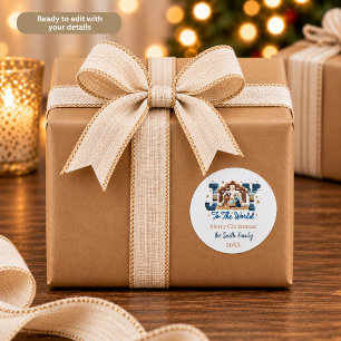 Kerststal scene met 'Joy to the World' gepersonali Ronde Sticker