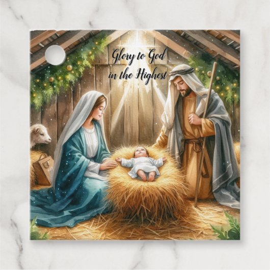 Kerststal scene rustieke Kerstmis Bedankjes Labels (Voorkant)