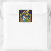 kerststal scène vierkante sticker (Tas)