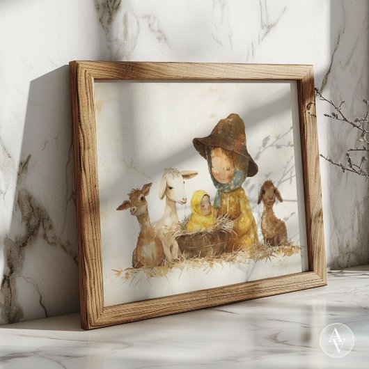  kerststal schilderij Mama met Baby Poster