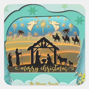 Kerststal stockillustratie vierkante sticker